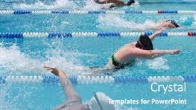  Presentation with motion - Amazing PPT theme having motion-blurred-women-butterfly-swimmers backdrop and a light blue colored foreground