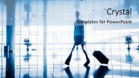  Presentation with traveler - Presentation design enhanced with motion business traveler at airport toned images background and a light blue colored foreground