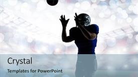  Presentation with grunge american football field - Cool new slide deck with american football player catching ball against glowing background backdrop and a light blue colored foreground