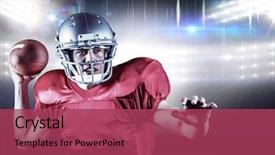  Presentation with american football - Presentation design having determined american football player throwing ball against american football arena background and a violet colored foreground