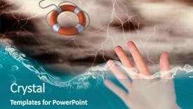  Presentation with lightning - Cool new theme with hand with fingers spread out against stormy dark sky with lightning bolts 3d backdrop and a ocean colored foreground