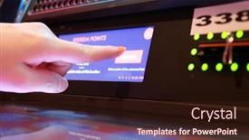  Presentation with slot machine - Beautiful PPT layouts featuring motion-of-people-pressing-redeem backdrop and a wine colored foreground