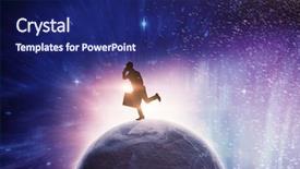  Presentation with dust - Slide set with motion planets - running businessman against splashing background and a navy blue colored foreground