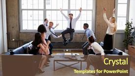  Presentation with joy - PPT theme having motivation - business team jump for joy background and a tawny brown colored foreground