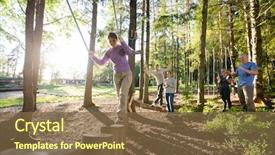  Presentation with crossing bridge - Theme having motivation - friends motivating woman crossing log background and a tawny brown colored foreground