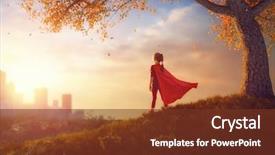  Presentation with girl power - Beautiful slide set featuring motivation - little child is playing superhero backdrop and a tawny brown colored foreground