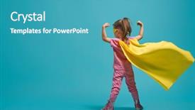  Presentation with child superhero - Theme consisting of motivation - little child playing superhero kid background and a teal colored foreground