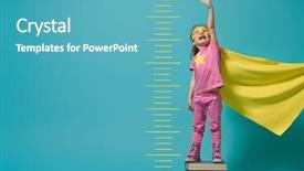  Presentation with child superhero - Audience pleasing theme consisting of motivation - little child playing superhero kid backdrop and a teal colored foreground