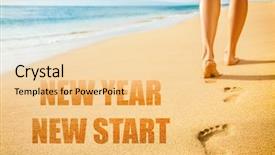  Presentation with footprints sand - Colorful theme enhanced with motivation - new year 2019 new start backdrop and a blonde colored foreground