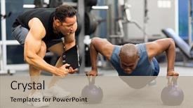  Presentation with trainer - Presentation theme having motivation - personal trainer motivates client doing background and a mint green colored foreground