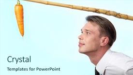  Presentation with crisp carrot - Cool new presentation design with motivation - portrait of businessman looking backdrop and a white colored foreground