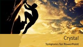  Presentation with rock climbing - Colorful presentation design enhanced with motivation - silhouette of man free climbing backdrop and a yellow colored foreground