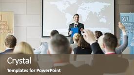  Presentation with questions answers question answer icon - PPT theme with motivation - smiling public speaker asking questions background and a tawny brown colored foreground