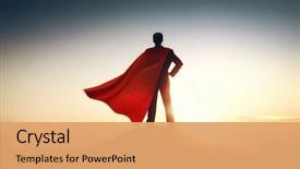  Presentation with business success - Audience pleasing PPT theme consisting of motivation - superhero businessman looking at city backdrop and a coral colored foreground