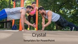  Presentation with workout - Presentation enhanced with motivation - two fit young men clapping background and a coral colored foreground