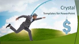  Presentation with fishing - Amazing presentation design having motivation bonus - businessman chasing money on fishing backdrop and a  colored foreground