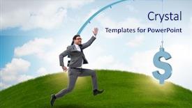  Presentation with fishing - Colorful PPT theme enhanced with motivation bonus - businessman chasing money on fishing backdrop and a  colored foreground