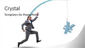  Presentation with people lost money fired businessman - PPT layouts consisting of motivation bonus - businessman chasing money on fishing background and a  colored foreground