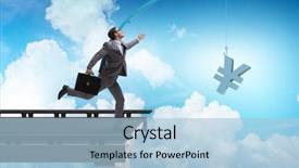  Presentation with people lost money fired businessman - Cool new presentation with motivation bonus - businessman chasing money on fishing backdrop and a light blue colored foreground