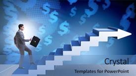  Presentation with career - PPT theme having motivation bonus - businessman climbing career ladder background and a teal colored foreground