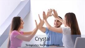  Presentation with people unity - Presentation design with motivation emotion - young people giving high five background and a light blue colored foreground