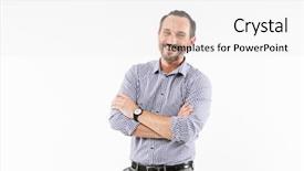  Presentation with photo - Slides featuring motivation employes - photo of handsome smiling adult background and a  colored foreground