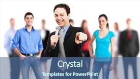  Presentation with microphone - Presentation design enhanced with speaking engagement - man holding a microphone while background and a teal colored foreground