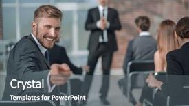  Presentation with conference - Cool new theme with motivation knowledge management - businessman sitting in the conference backdrop and a dark gray colored foreground