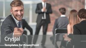  Presentation with invitation conference - Colorful slide deck enhanced with motivation knowledge management - businessman sitting in the conference backdrop and a gray colored foreground