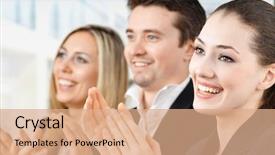  Presentation with leadership team - Audience pleasing theme consisting of motivation leadership - team of successful smiling young backdrop and a  colored foreground