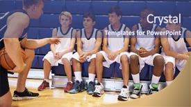  Presentation with high school - Presentation theme consisting of male high school basketball team background and a coral colored foreground
