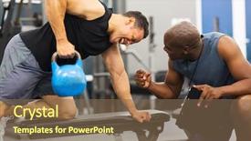  Presentation with personal training - Slides consisting of training man with heavy kettle background and a tawny brown colored foreground