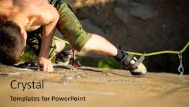  Presentation with rock climber reaching summit - Beautiful slides featuring overcoming risk - young rock climber climbs backdrop and a coral colored foreground