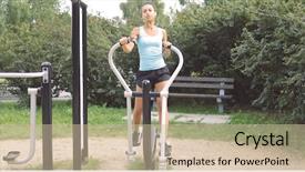  Presentation with music and sports - Theme with motivation video - confident young woman in sportive background and a  colored foreground