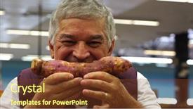  Presentation with pirple sweet potato - Slide deck consisting of motivation video - senior man smiling with tropical background and a  colored foreground