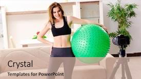  Presentation with blogger - Slide set having motivation video - young beautiful girl blogger doing background and a  colored foreground