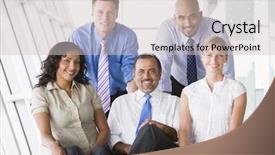 Presentation with lobby - Beautiful presentation theme featuring motivational employee - group of businesspeople in office backdrop and a soft green colored foreground