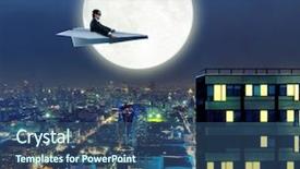  Presentation with airplane - Presentation having motivational employee - man on paper airplane above background and a ocean colored foreground