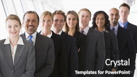  Presentation with staff - Colorful presentation enhanced with motivational employee - office staff lined up looking backdrop and a dark gray colored foreground