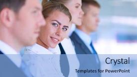  Presentation with successful - Theme featuring motivational employee - smiling successful business team standing background and a light blue colored foreground