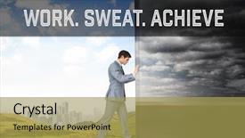 Presentation with motivational - Cool new theme with motivational new years message against composite image of businessman pushing away scene backdrop and a yellow colored foreground