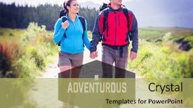  Presentation with new years - Presentation consisting of motivational new years message against hikers with backpacks holding hands and walking background and a yellow colored foreground