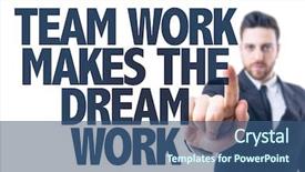  Presentation with team work - Audience pleasing theme consisting of togehter we succeed - business man pointing the text backdrop and a ocean colored foreground