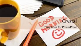  Presentation with writing pen - Beautiful PPT theme featuring good morning writing on white backdrop and a coral colored foreground