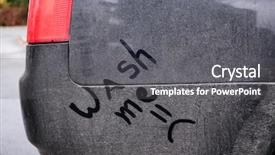  Presentation with car wash - Cool new PPT layouts with written text wash me on dirty car backdrop and a gray colored foreground