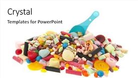  Presentation with candy - Slide set featuring motley - mixed colorful candy with blue background and a white colored foreground