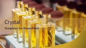  Presentation with perfume planner - Cool new presentation with motley - perfume bottles backdrop and a yellow colored foreground