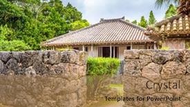  Presentation with japan - Beautiful PPT theme featuring motobu-peninsula-okinawa-japan backdrop and a coral colored foreground