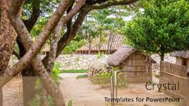  Presentation with japan - Presentation theme consisting of motobu-peninsula-okinawa-japan background and a coral colored foreground