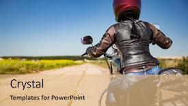  Presentation with rides - Colorful PPT layouts enhanced with motocycle - biker girl rides a motorcycle backdrop and a coral colored foreground